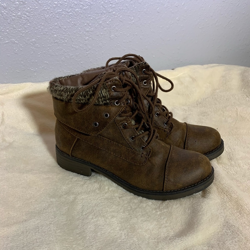 Brown Ankle Combat Boots